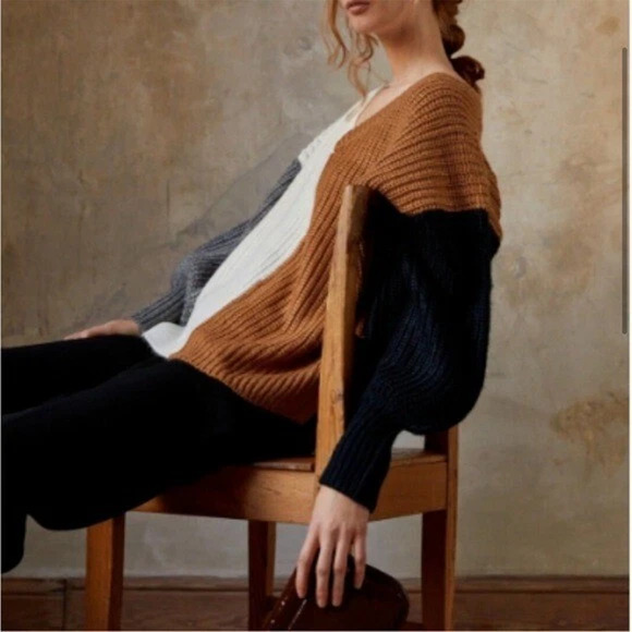 Cinq a Sept Antonella Colorblock Sweater Fall Autumn Oversized Boho Size Large - Picture 7 of 16